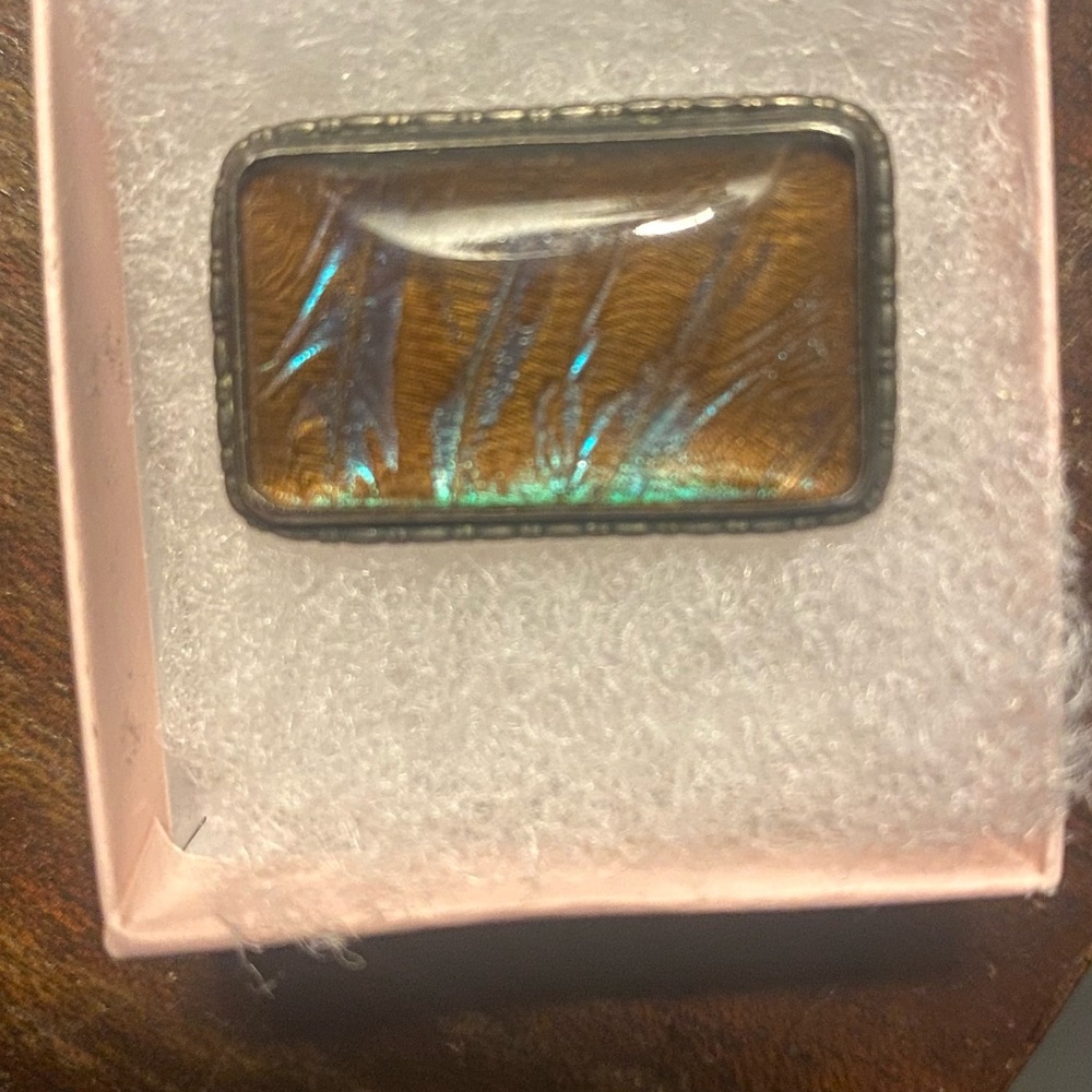 Rectangular Brown and Blue Brooche